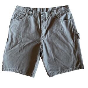 Wrangler Shorts Size 34 Carpenter Olive Green Gray Cotton Pockets 9” Inseam